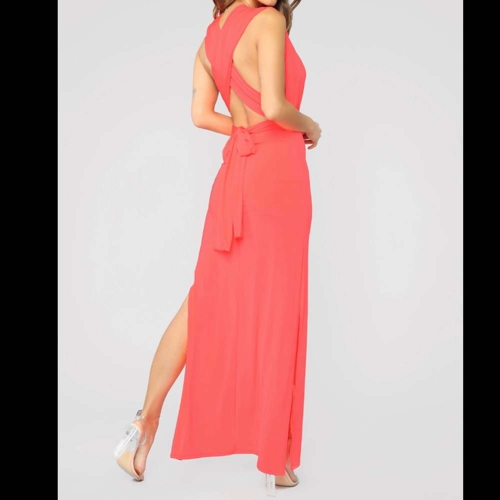 FASHION NOVA || Plunging Maxi Dress in Neon Coral - SZ XS ✨NWOT✨